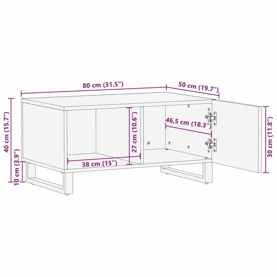 Salontafels met plank Geometrisch met opslag met de deur Bruin 80 x 50 x 40 cm massief mangohout