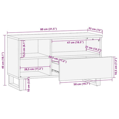Mediakast met lade met plank met opslag Bruin 80 x 33.5 x 46 cm massief mangohout
