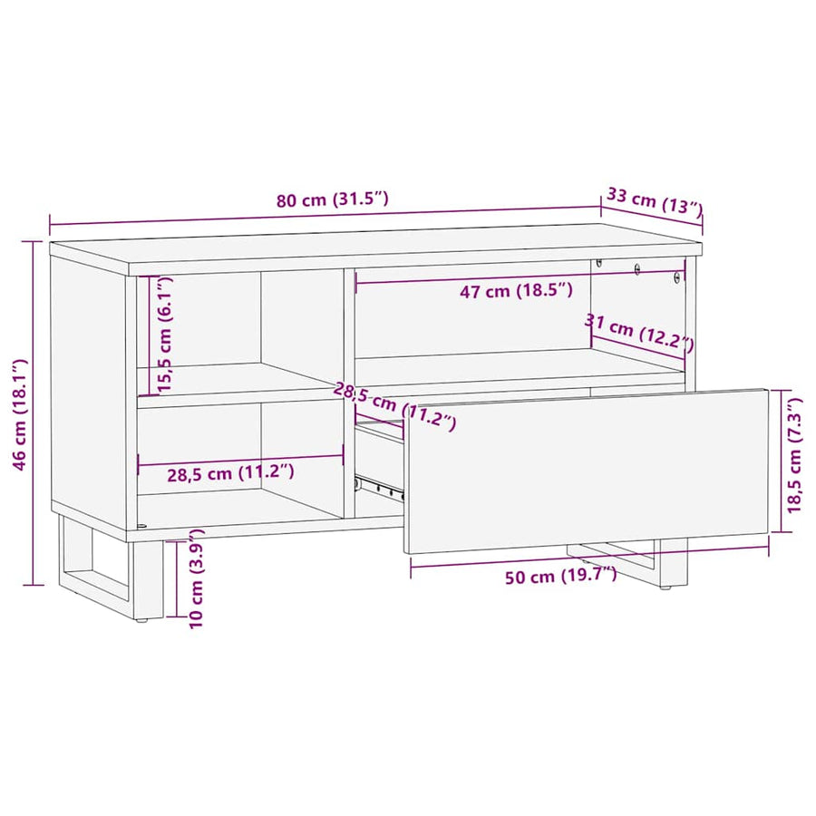 Mediakast met lade met plank met opslag Bruin 80 x 33.5 x 46 cm massief mangohout