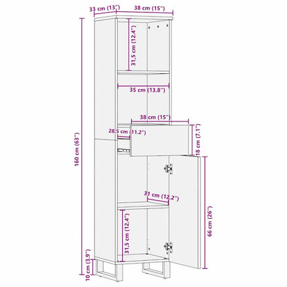 Badkamermeubelsets met lade met plank Gestreept met opslag met de deur Bruin 38 x 33 x 160 cm