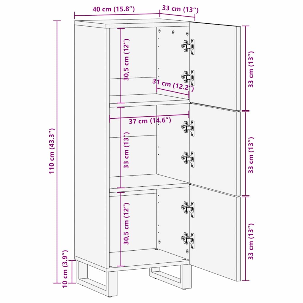 Highboard Notenhout met plank Anders met opslag met de deur Bruin 40 x 33.5 x 110 cm