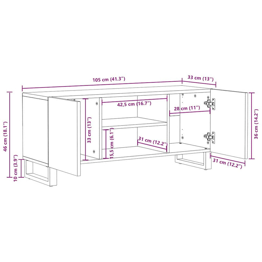 TV-kast met plank Bruin 105 x 33,5 x 46 cm Massief Mango Hout