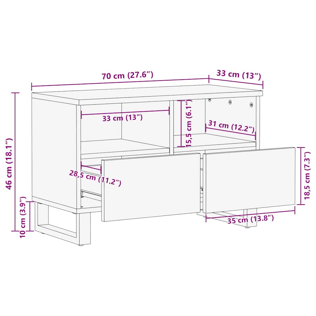 TV-kast met lade Bruin 70 x 33,5 x 46 cm Massief Mango Hout