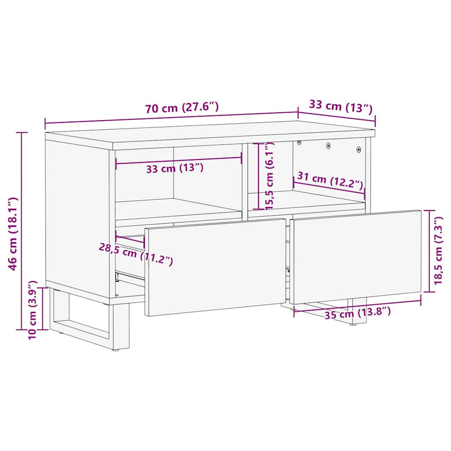 TV-kast met lade Bruin 70 x 33,5 x 46 cm Massief Mango Hout