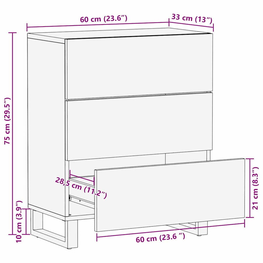 Dressoir Bruin 60 x 33,5 x 75 cm Massief Mango Hout