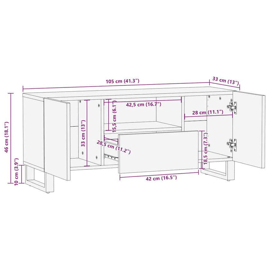 TV-kast met lade Bruin 105 x 33,5 x 46 cm Massief Mango Hout