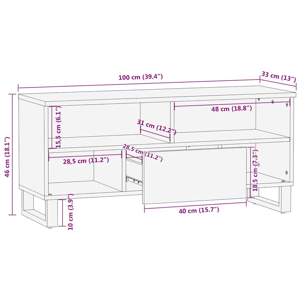 TV-kast met lade Bruin 100 x 33,5 x 46 cm Massief Mango Hout