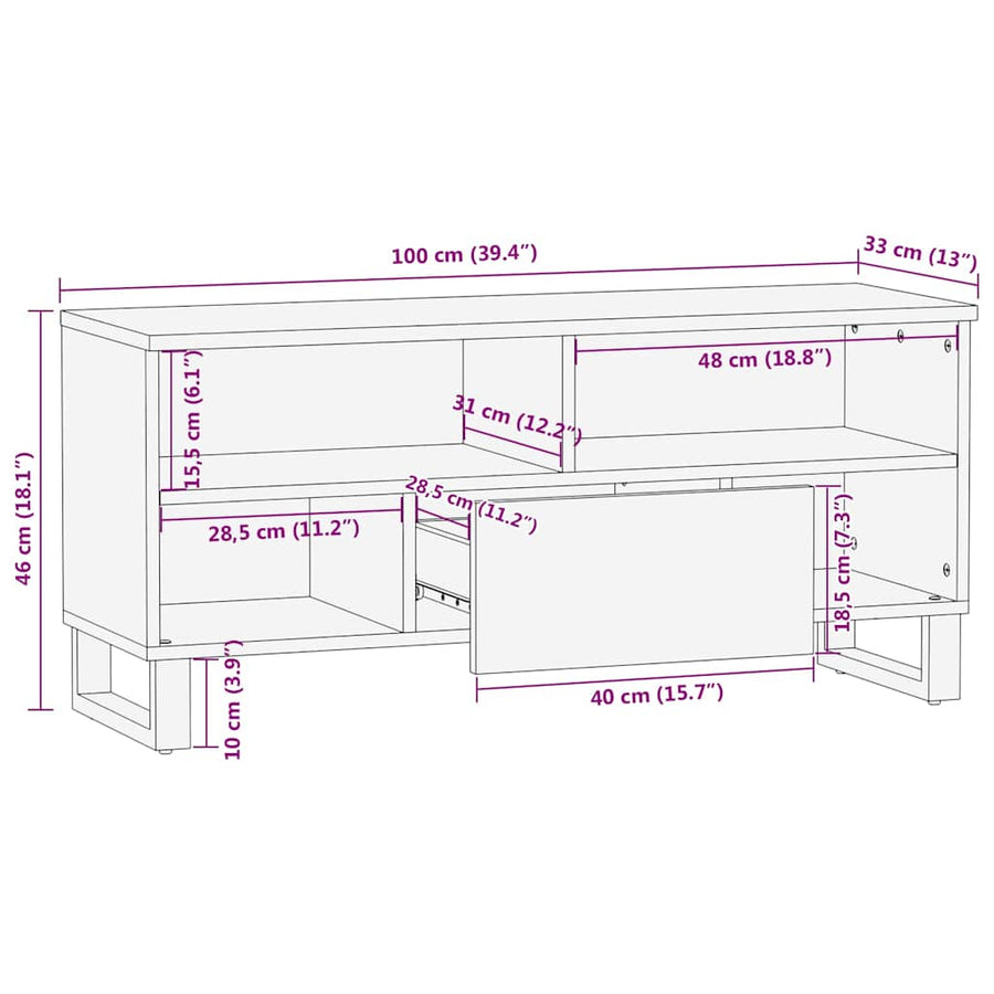 TV-kast met lade Bruin 100 x 33,5 x 46 cm Massief Mango Hout