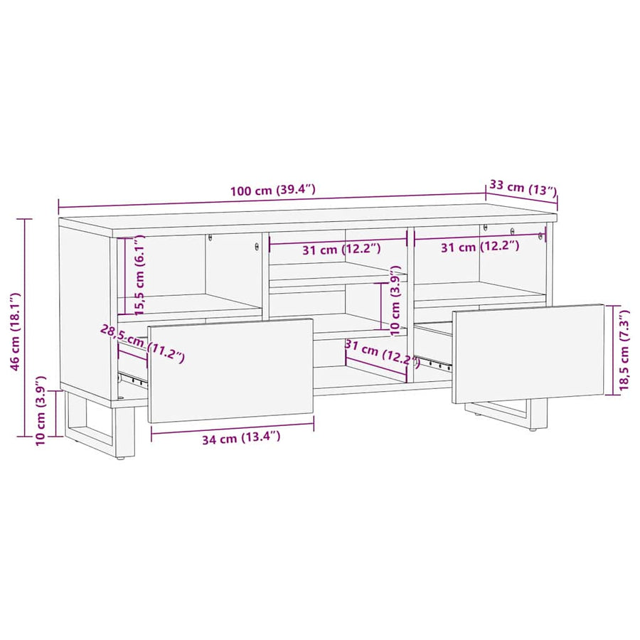 TV-kast met lade Bruin 100 x 33,5 x 46 cm Massief Mango Hout