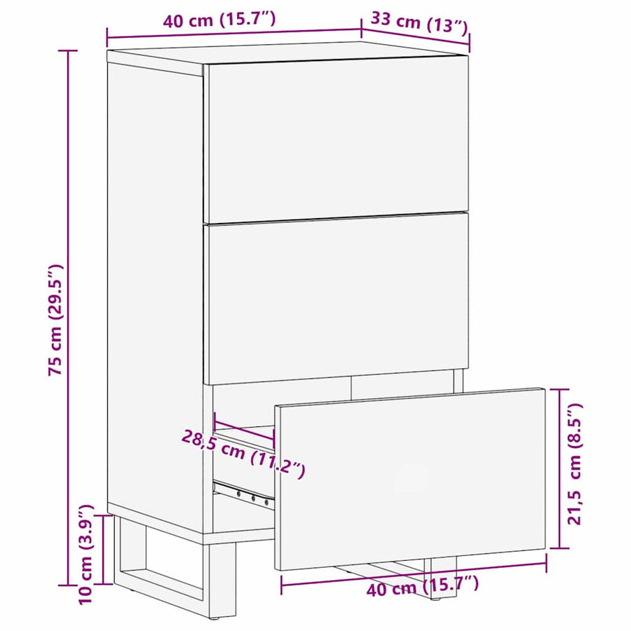 Dressoir met lade Bruin 40 x 33,5 x 75 cm Massief Mango Hout