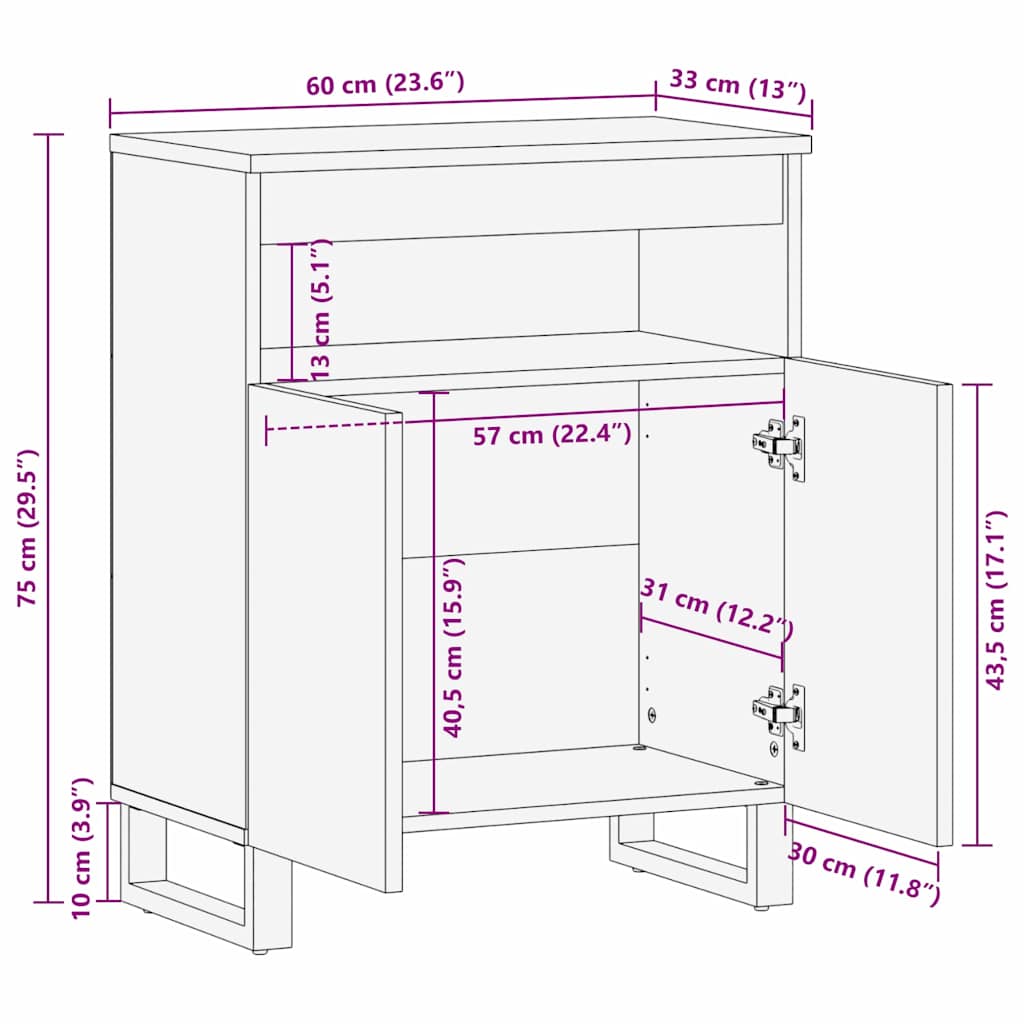 Dressoir met opslag Bruin 60 x 33,5 x 75 cm Massief Mango Hout