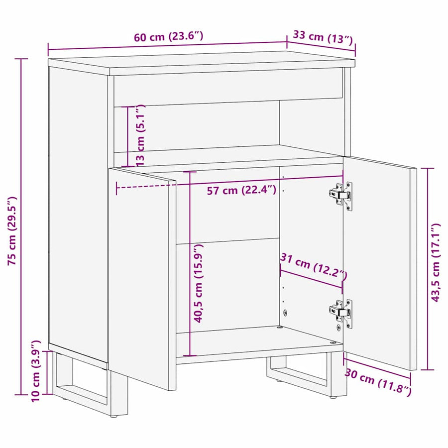 Dressoir met opslag Bruin 60 x 33,5 x 75 cm Massief Mango Hout