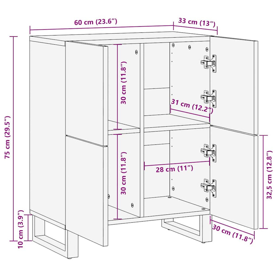 Dressoir met opslag Bruin 60 x 33,5 x 75 cm Massief Mango Hout
