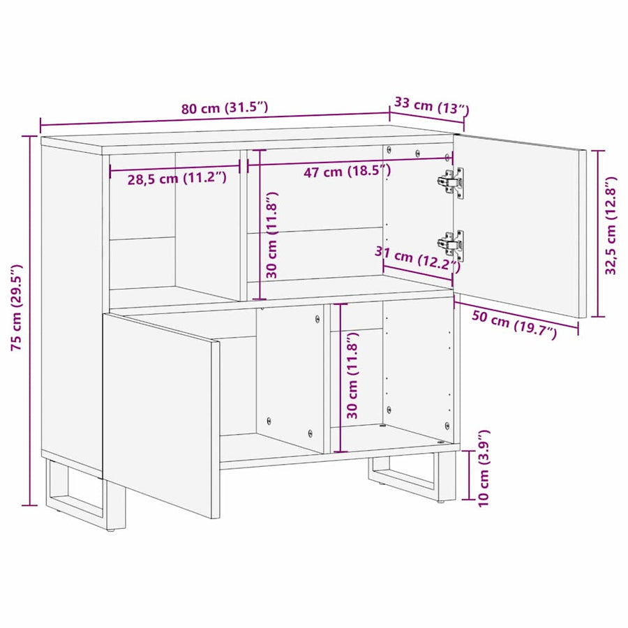 Dressoir met opslag Bruin 80 x 33,5 x 75 cm Massief Mango Hout