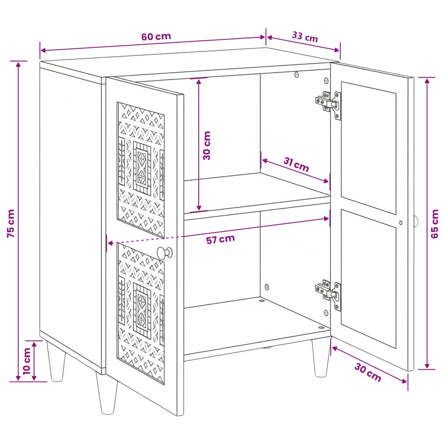 Dressoir Lichtbruin 60 x 33 x 75 cm massief mangohout