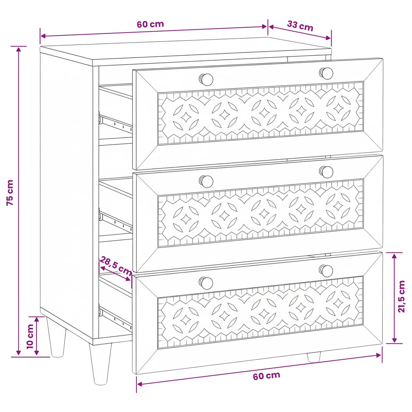 Dressoir Lichtbruin 60 x 33 x 75 cm massief mangohout