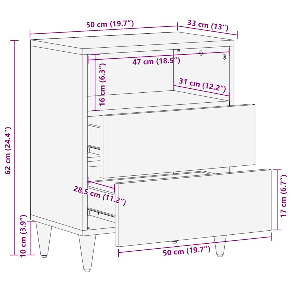 Nachtkastje Licht Bruin 50 x 33 x 62 cm Massief acaciahout