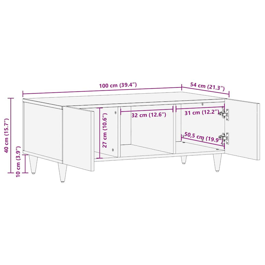 Salontafel Lichtbruin 100 x 54 x 40 cm massief mangohout