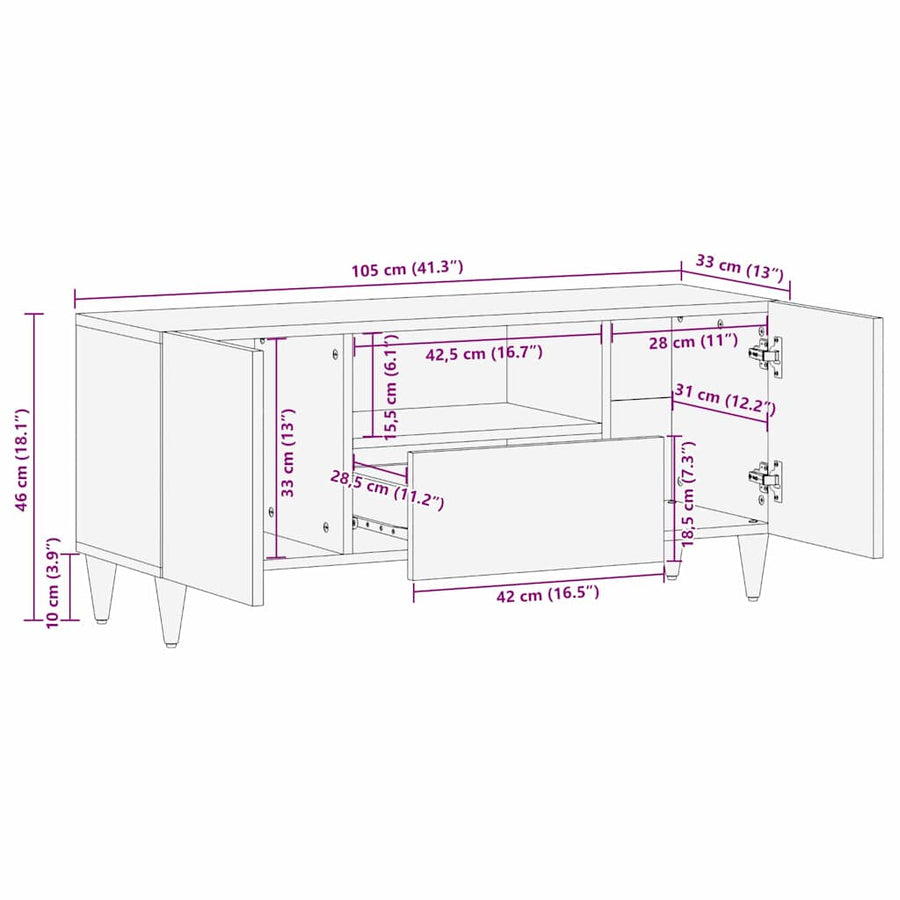 TV Eenheden met lade Licht Bruin 105 x 33 x 46 cm Bewerkt hout
