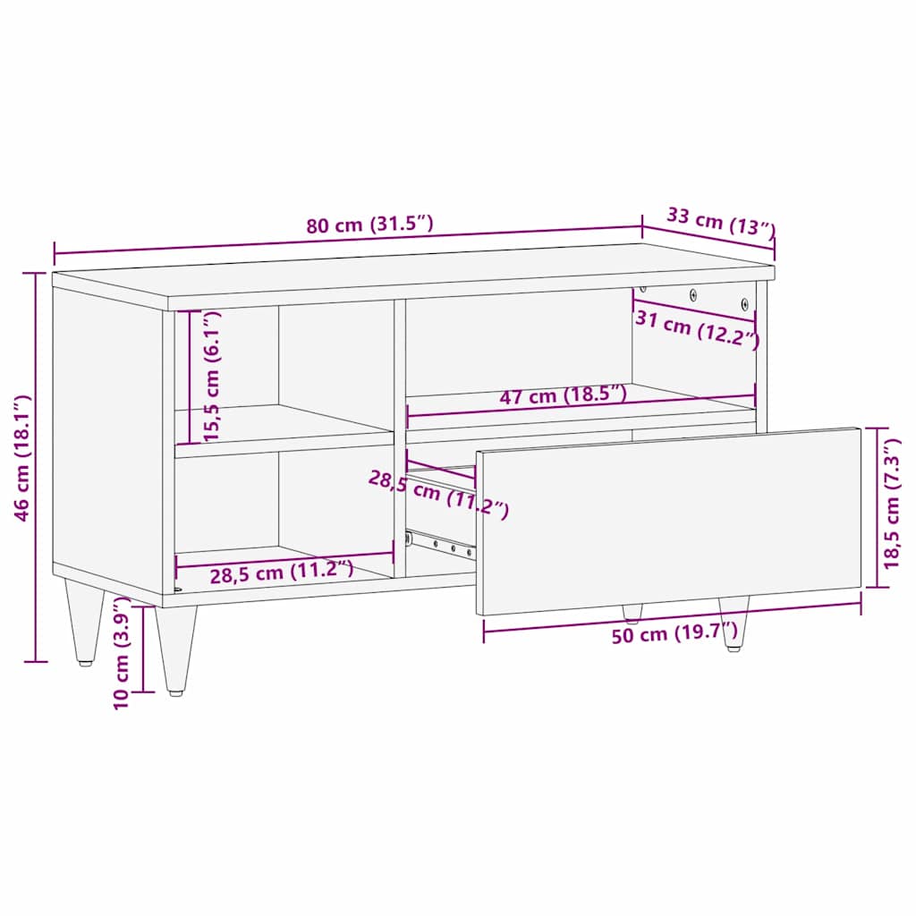 TV Eenheden met lade Licht Bruin 80 x 33 x 46 cm Bewerkt hout