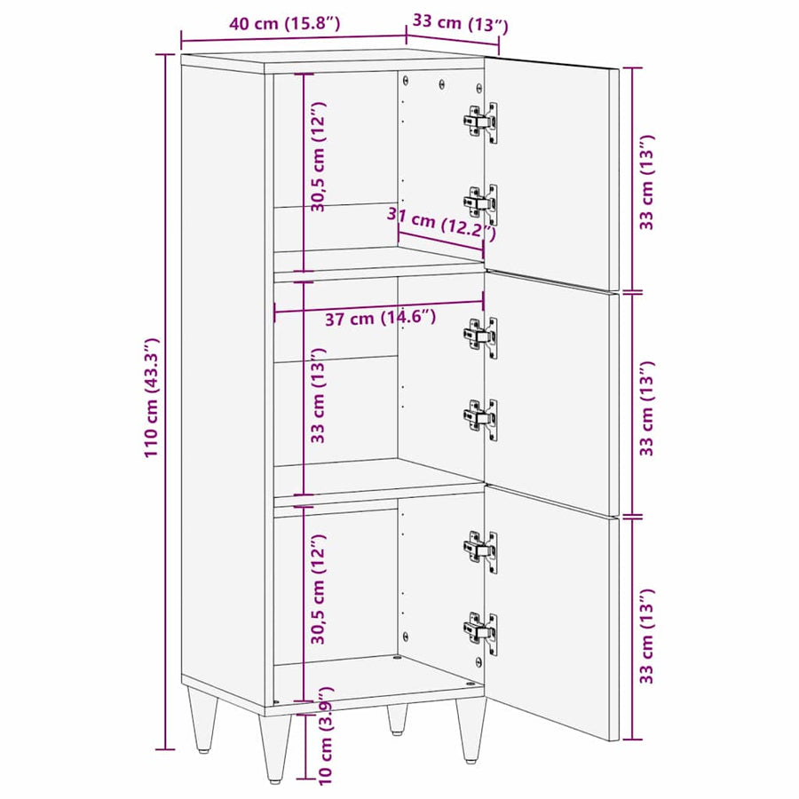 Highboard Lichtbruin 40 x 33 x 110 cm massief mangohout