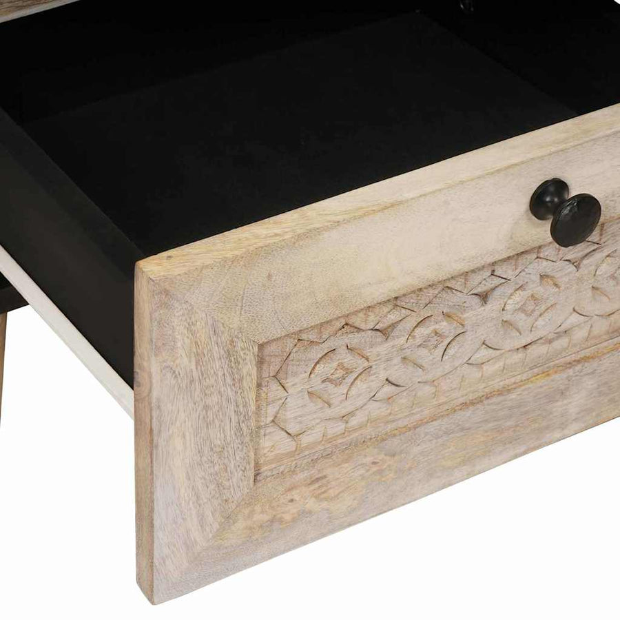 Nachtkastje met lade Beige 40 x 33 x 46 cm Massief acaciahout