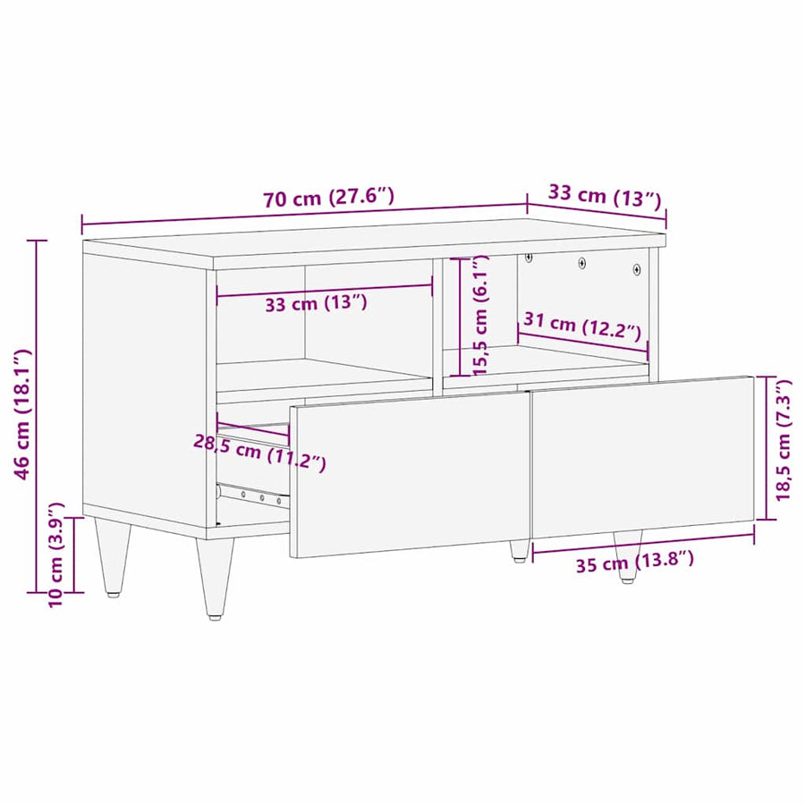 TV-kast met lade Wit 70 x 33 x 46 cm massief mangohout