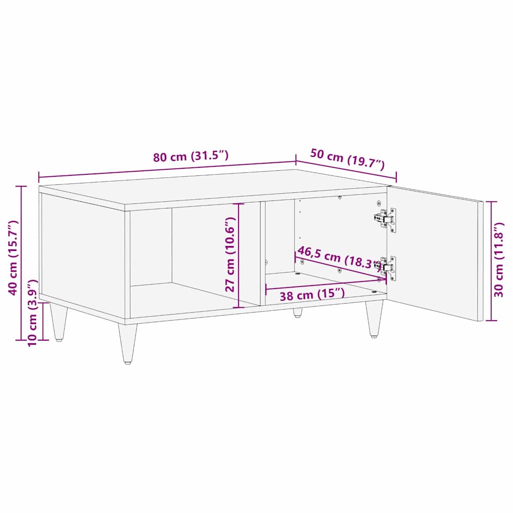 Salontafel met plank Beige 80 x 50 x 40 cm Massief acaciahout