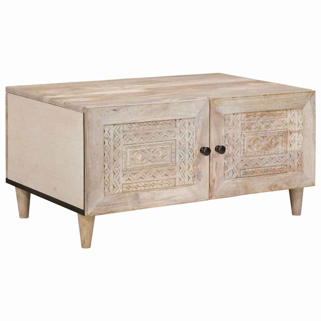 Salontafel met opslag Beige 80 x 50 x 40 cm Massief acaciahout