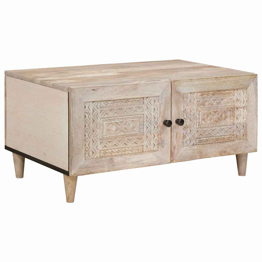Salontafel met opslag Beige 80 x 50 x 40 cm Massief acaciahout