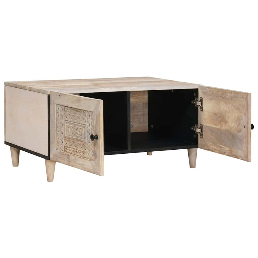 Salontafel met opslag Beige 80 x 50 x 40 cm Massief acaciahout