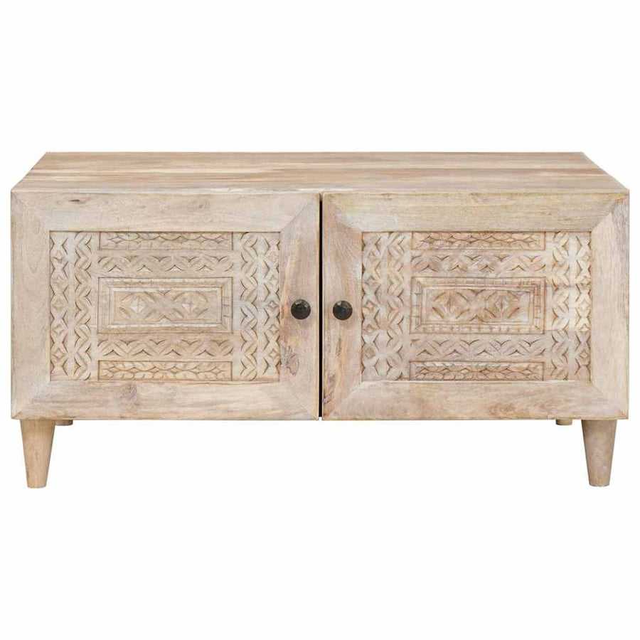 Salontafel met opslag Beige 80 x 50 x 40 cm Massief acaciahout