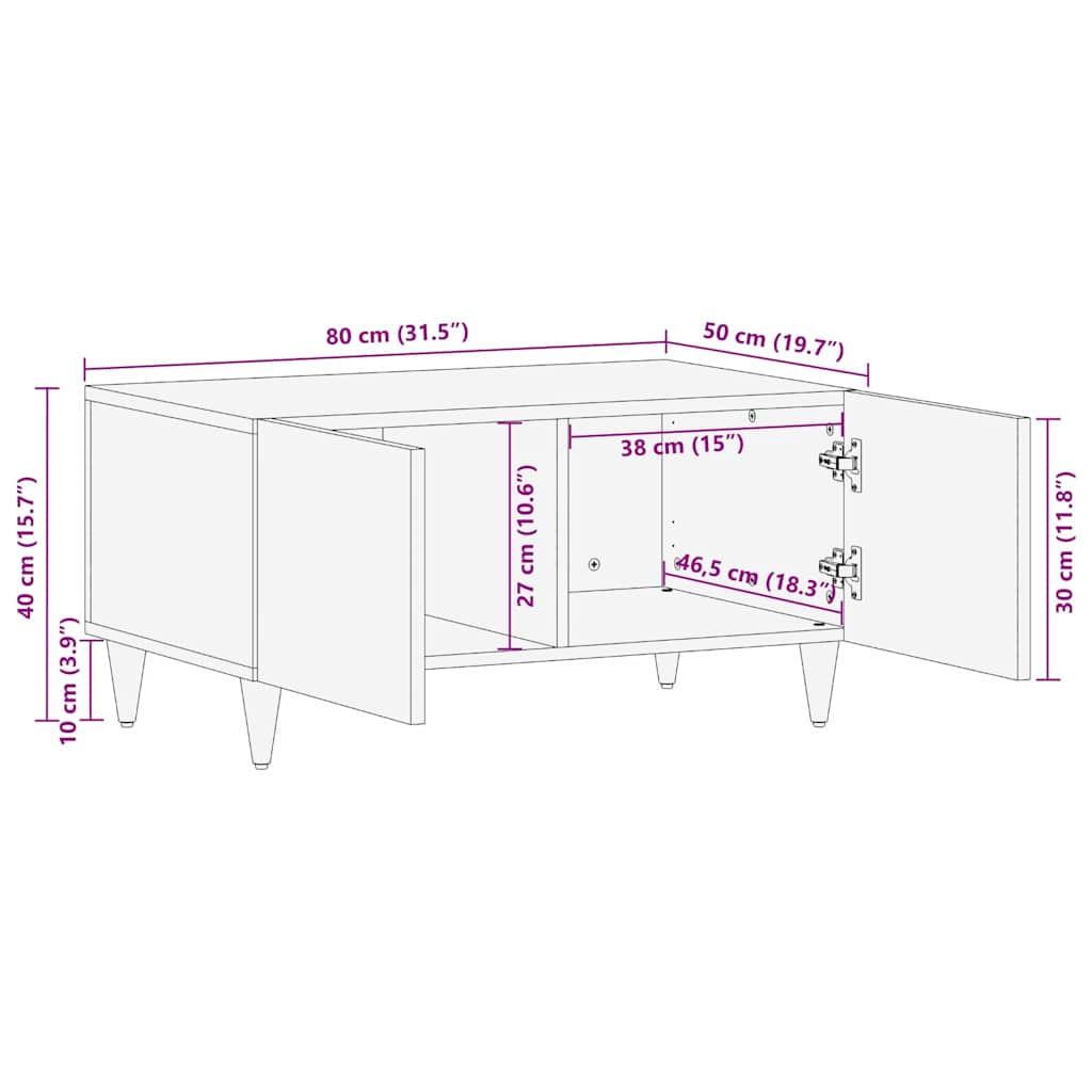 Salontafel met opslag Beige 80 x 50 x 40 cm Massief acaciahout