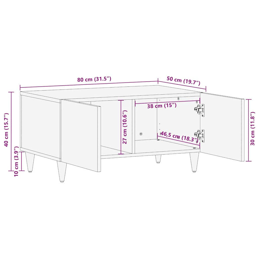Salontafel met opslag Beige 80 x 50 x 40 cm Massief acaciahout
