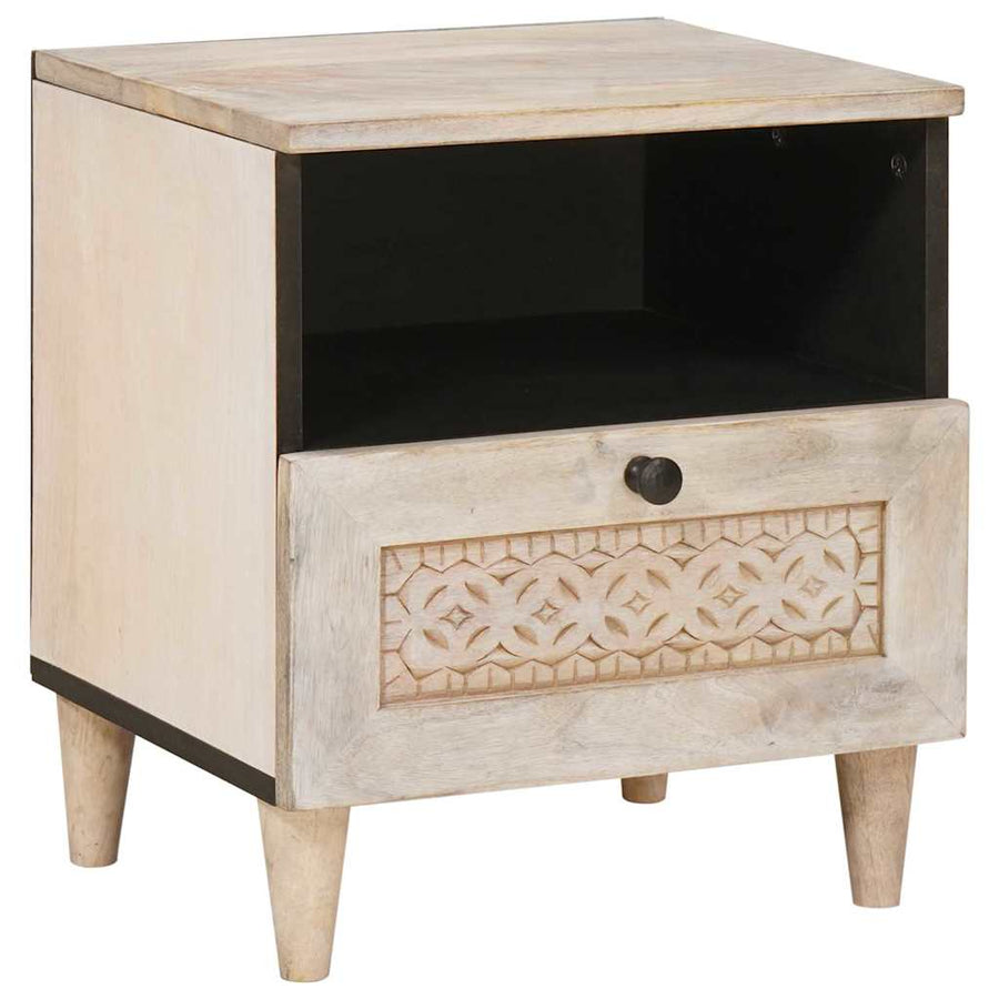 Nachtkastje met lade Beige 40 x 33 x 46 cm Massief acaciahout