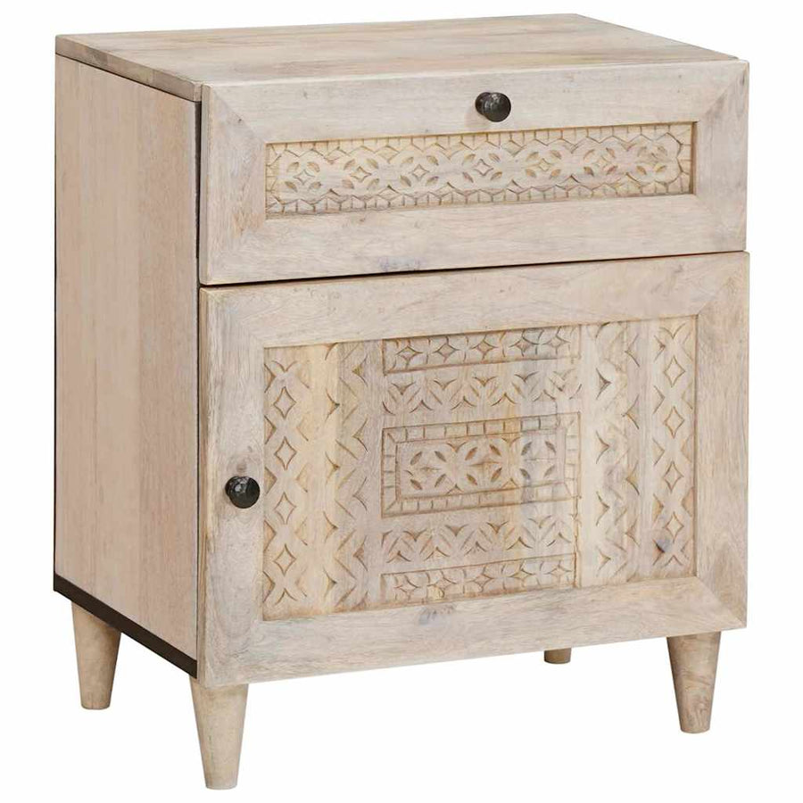 Nachtkastje met lade Beige 50 x 33 x 60 cm Massief acaciahout