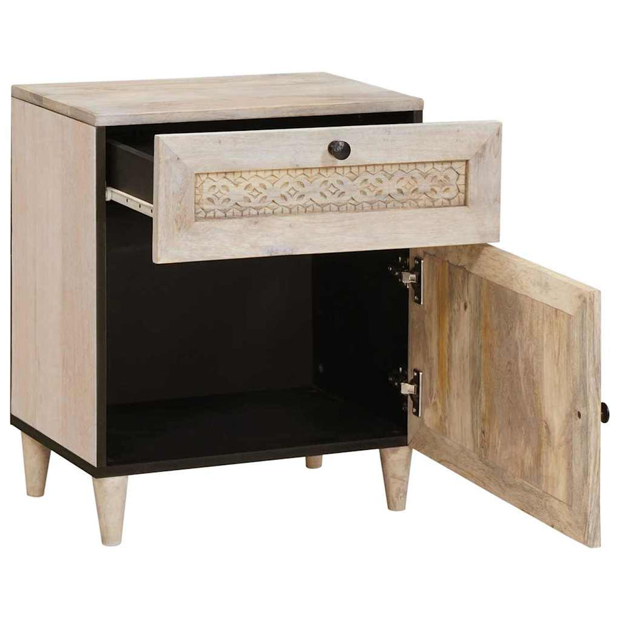 Nachtkastje met lade Beige 50 x 33 x 60 cm Massief acaciahout