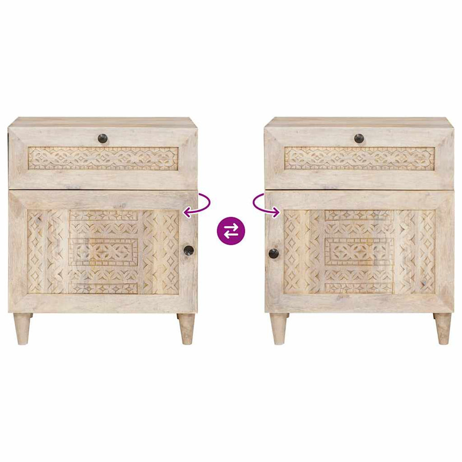 Nachtkastje met lade Beige 50 x 33 x 60 cm Massief acaciahout