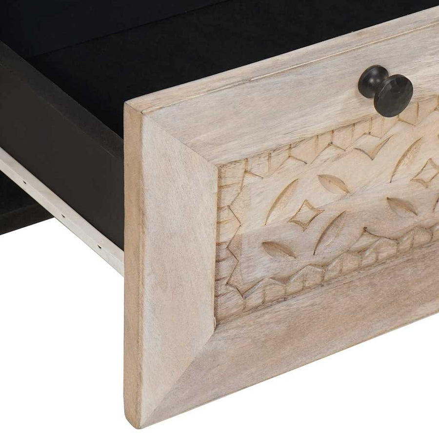 Nachtkastje met lade Beige 50 x 33 x 62 cm Massief acaciahout