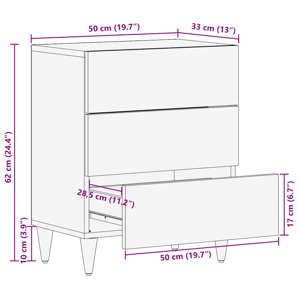 Nachtkastje met lade Beige 50 x 33 x 62 cm Massief acaciahout