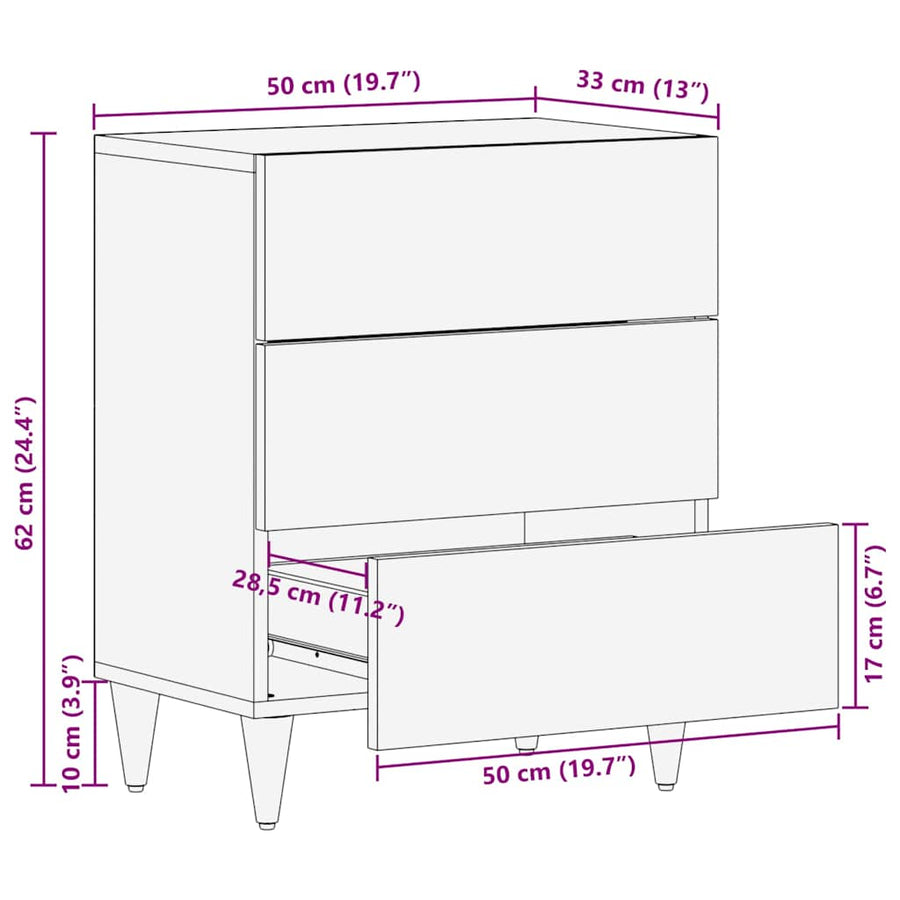 Nachtkastje met lade Beige 50 x 33 x 62 cm Massief acaciahout