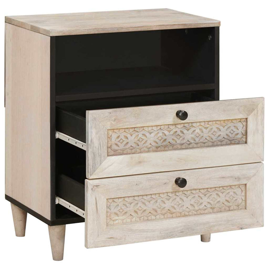 Nachtkastje met lade Beige 50 x 33 x 62 cm Massief acaciahout