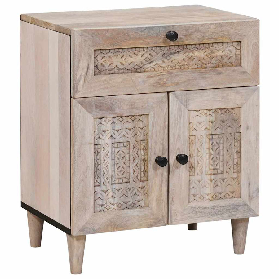 Nachtkastje met lade Beige 50 x 33 x 60 cm Massief acaciahout