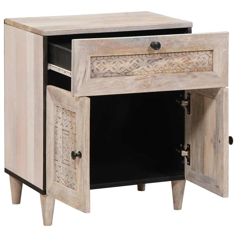 Nachtkastje met lade Beige 50 x 33 x 60 cm Massief acaciahout