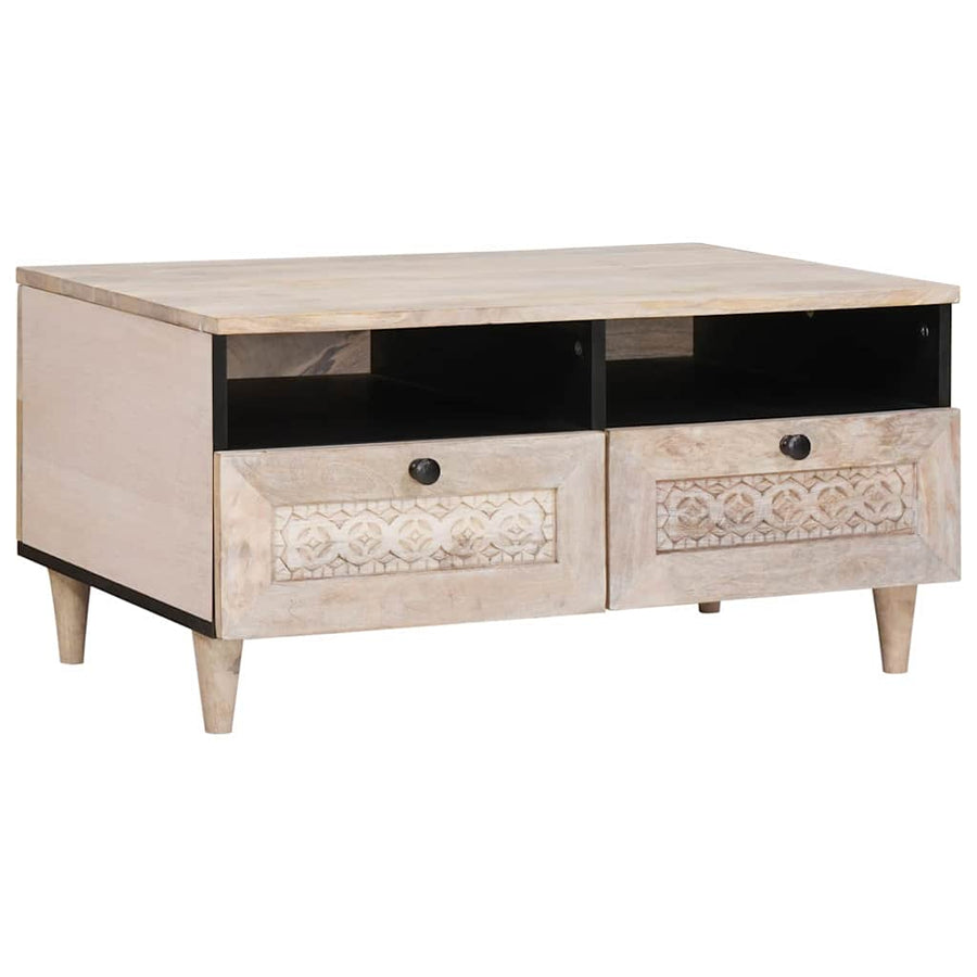 Salontafel met lade Wit 80 x 54 x 40 cm Massief acaciahout