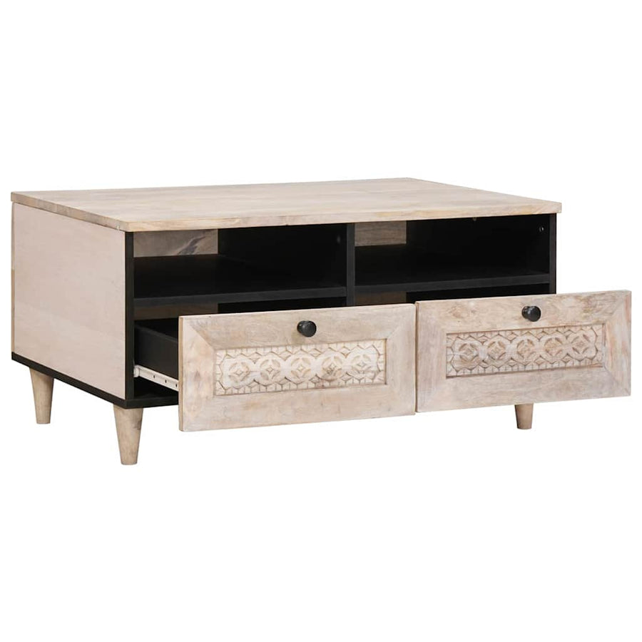 Salontafel met lade Wit 80 x 54 x 40 cm Massief acaciahout