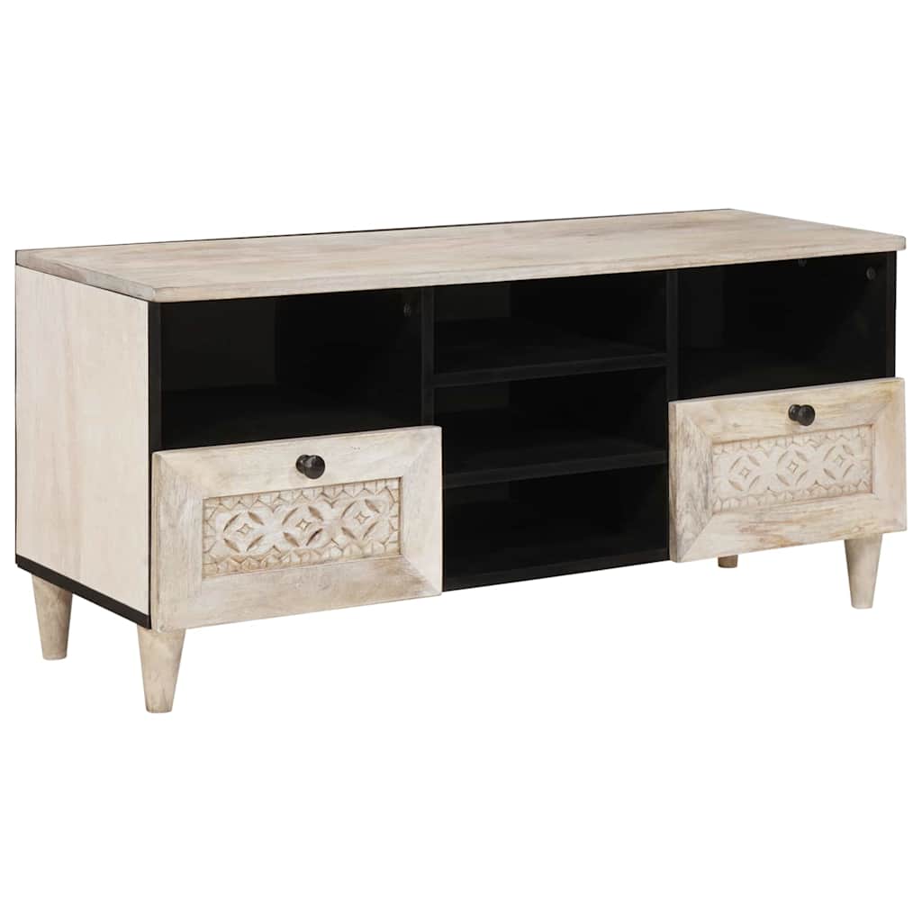 TV-kast met lade Wit 100 x 33 x 46 cm massief mangohout