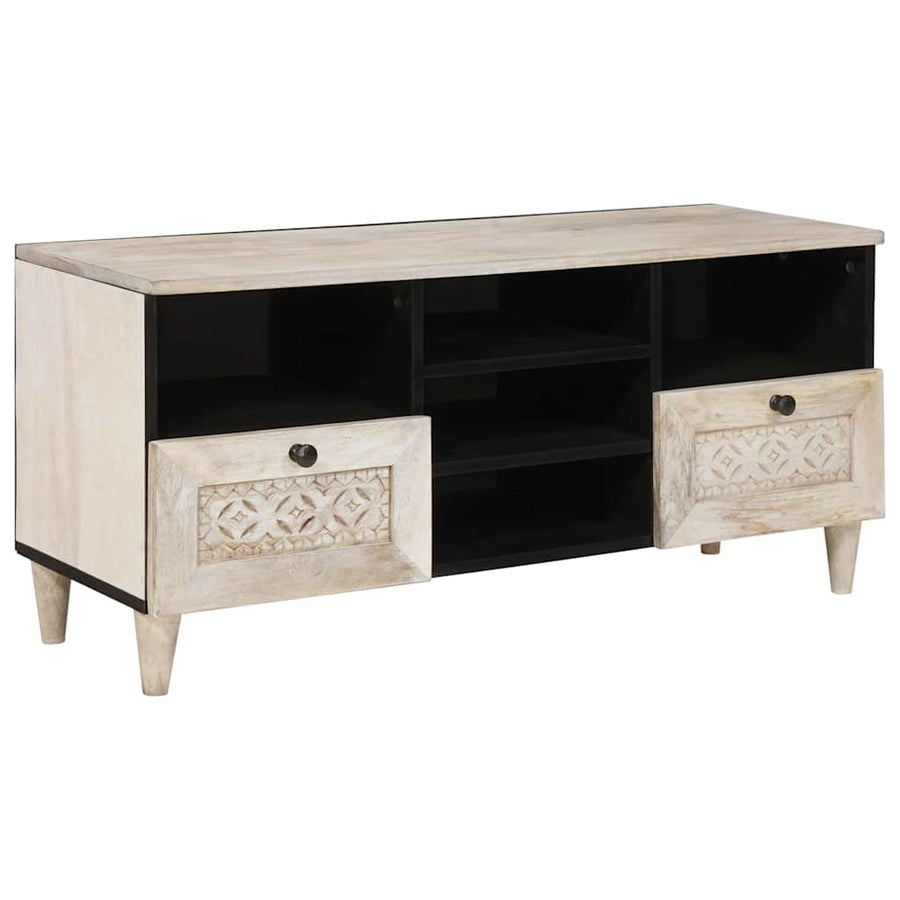 TV-kast met lade Wit 100 x 33 x 46 cm massief mangohout