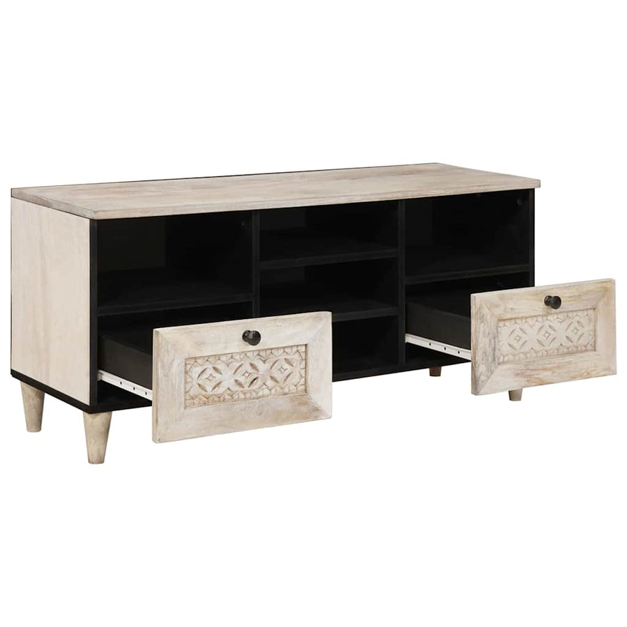TV-kast met lade Wit 100 x 33 x 46 cm massief mangohout