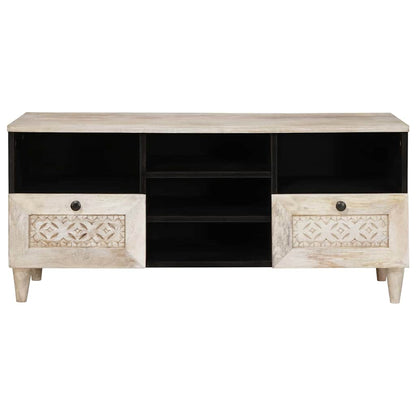 TV-kast met lade Wit 100 x 33 x 46 cm massief mangohout